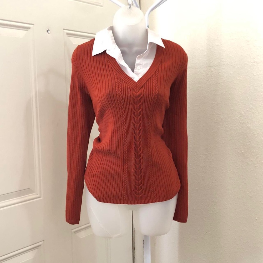 Y2K Preppy Office siren academia collared sweater shirt top blouse long sleeve